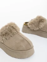 Дамски чехли бежови от текстилен материал Azerin