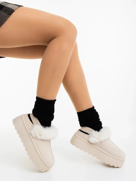 Дамски чехли светло бежови от текстилен материал Temaria