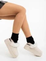 Дамски чехли светло бежови от текстилен материал Temaria