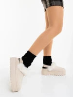 Дамски чехли светло бежови от текстилен материал Temaria