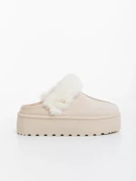 Дамски чехли светло бежови от текстилен материал Temaria