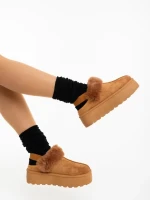 Дамски чехли цвят тъмен камел от текстилен материал Temaria