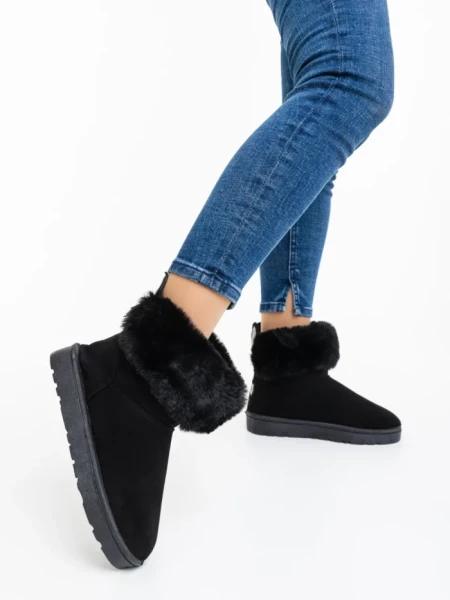 Дамски чизми черни от текстилен материал Ezera