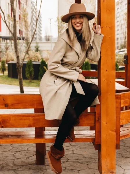 Дамски чизми камел от текстилен материал Ezera