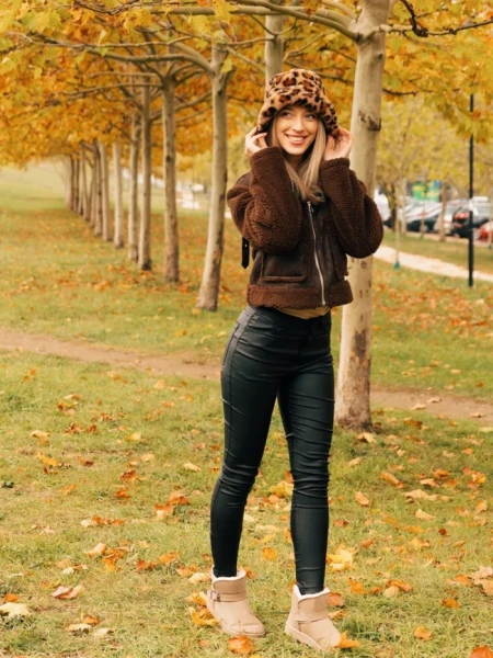 Дамски чизми бежови от текстилен материал Diera