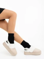 Дамски чехли светло бежови от текстилен материал Delisia