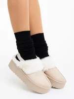 Дамски чехли светло бежови от текстилен материал Delisia