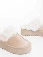 Дамски чехли светло бежови от текстилен материал Delisia