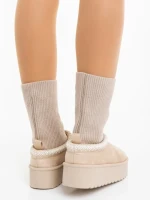 Дамски чизми светло бежови от текстилен материал Diaza