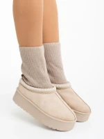 Дамски чизми светло бежови от текстилен материал Diaza