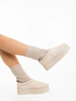 Дамски чизми светло бежови от текстилен материал Diaza