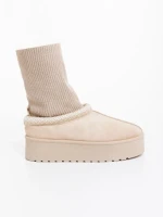Дамски чизми светло бежови от текстилен материал Diaza