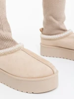 Дамски чизми светло бежови от текстилен материал Diaza