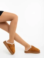 Дамски чехли камел от текстилен материал Sorella