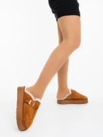 Дамски чехли камел от текстилен материал Sorella