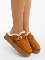 Дамски чехли камел от текстилен материал Sorella