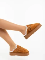 Дамски чехли камел от текстилен материал Sorella