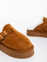 Дамски чехли камел от текстилен материал Sorella