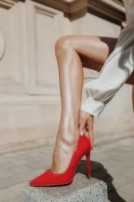 Дамски обувки с ток червени от екологична лачена кожа Starlight