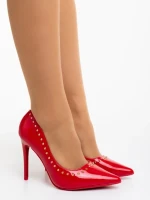 Дамски обувки с ток червени от екологична лачена кожа Starlight