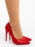 Дамски обувки с ток червени от текстилен материал Zosia