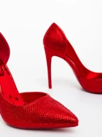 Дамски обувки с ток червени от текстилен материал Zosia