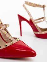Дамски обувки с ток червени от екологична лачена кожа Delaine