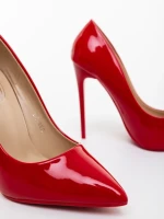 Дамски обувки с ток червени от екологична лачена кожа Sheba