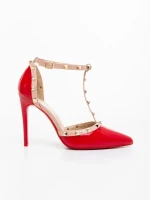 Дамски обувки с ток червени от екологична лачена кожа Namora