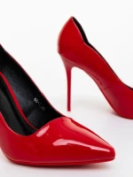 Дамски обувки с ток червени от екологична лачена кожа Iluna