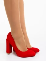 Дамски обувки с ток червени от текстилен материал Wisteria