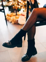 Дамски боти черни от екологична кожа и текстилен материал Ignacia