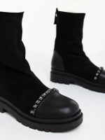 Дамски боти черни от екологична кожа и текстилен материал Ignacia