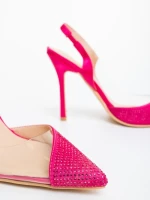 Дамски обувки с ток розови от текстилен материал Tameza