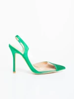 Дамски обувки с ток зелени от текстилен материал Tameza