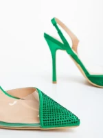 Дамски обувки с ток зелени от текстилен материал Tameza