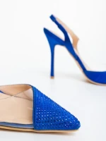 Дамски обувки с ток сини от текстилен материал Tameza