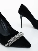 Дамски обувки с ток черни от текстилен материал Floriana