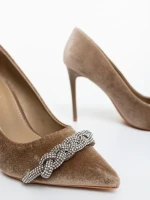 Дамски обувки с ток бежови от текстилен материал Floriana