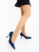 Дамски обувки с ток сини от текстилен материал Dorma