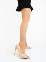 Дамски обувки с ток бежови от екологична кожа Danzia