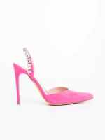Дамски обувки с ток розови от екологична лачена кожа Coralina