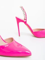 Дамски обувки с ток розови от екологична лачена кожа Coralina