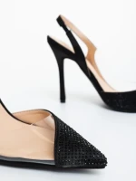 Дамски обувки с ток черни от текстилен материал Tameza