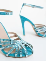 Дамски сандали с ток сини от текстилен материал Atrina
