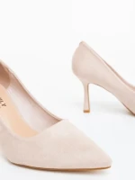 Дамски обувки с ток бежови от текстилен материал Dorma