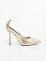 Дамски обувки с ток златисти от екологична лачена кожа Frodina