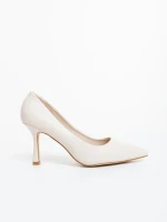 Дамски обувки с ток бежови от екологична кожа Zafrani