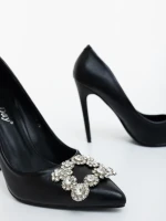 Дамски обувки с ток черни от екологична кожа Danzia