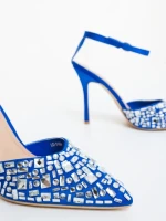 Дамски обувки с ток сини от текстилен материал Merenda